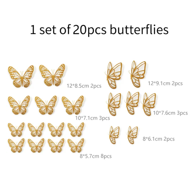 Double Layer 3D Butterfly Wall Stickers: Set of 20