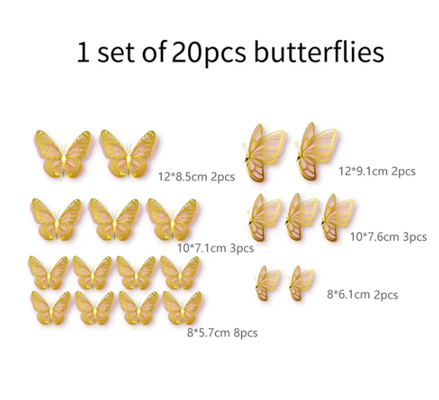 Double Layer 3D Butterfly Wall Stickers: Set of 20