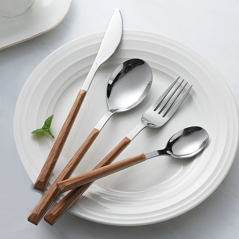 16-Piece Wooden Cutlery Set - Korean Style