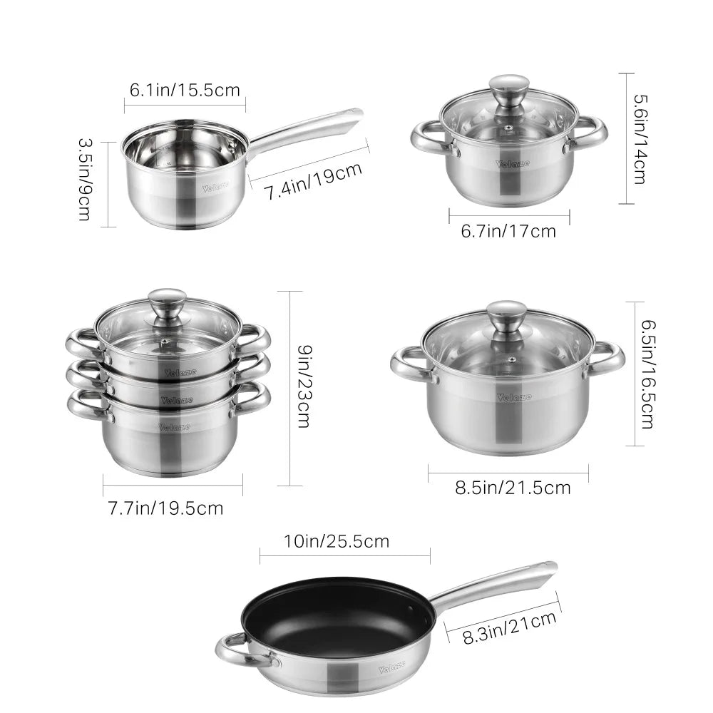 Velaze Kitchen Cookware Set Stainless Steel 10-Piece