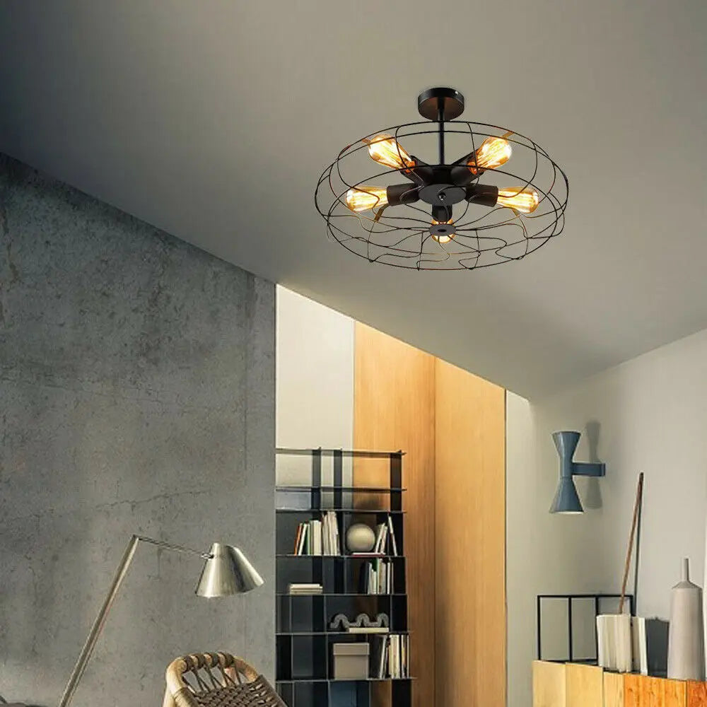 Iron Cage Chandelier Industrial Hanging Lamp Pendant