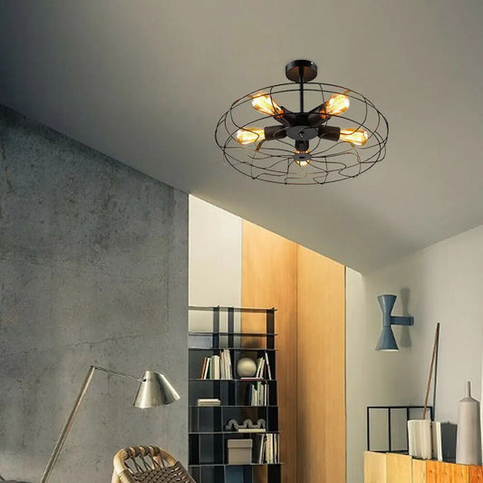 Iron Cage Chandelier Industrial Hanging Lamp Pendant