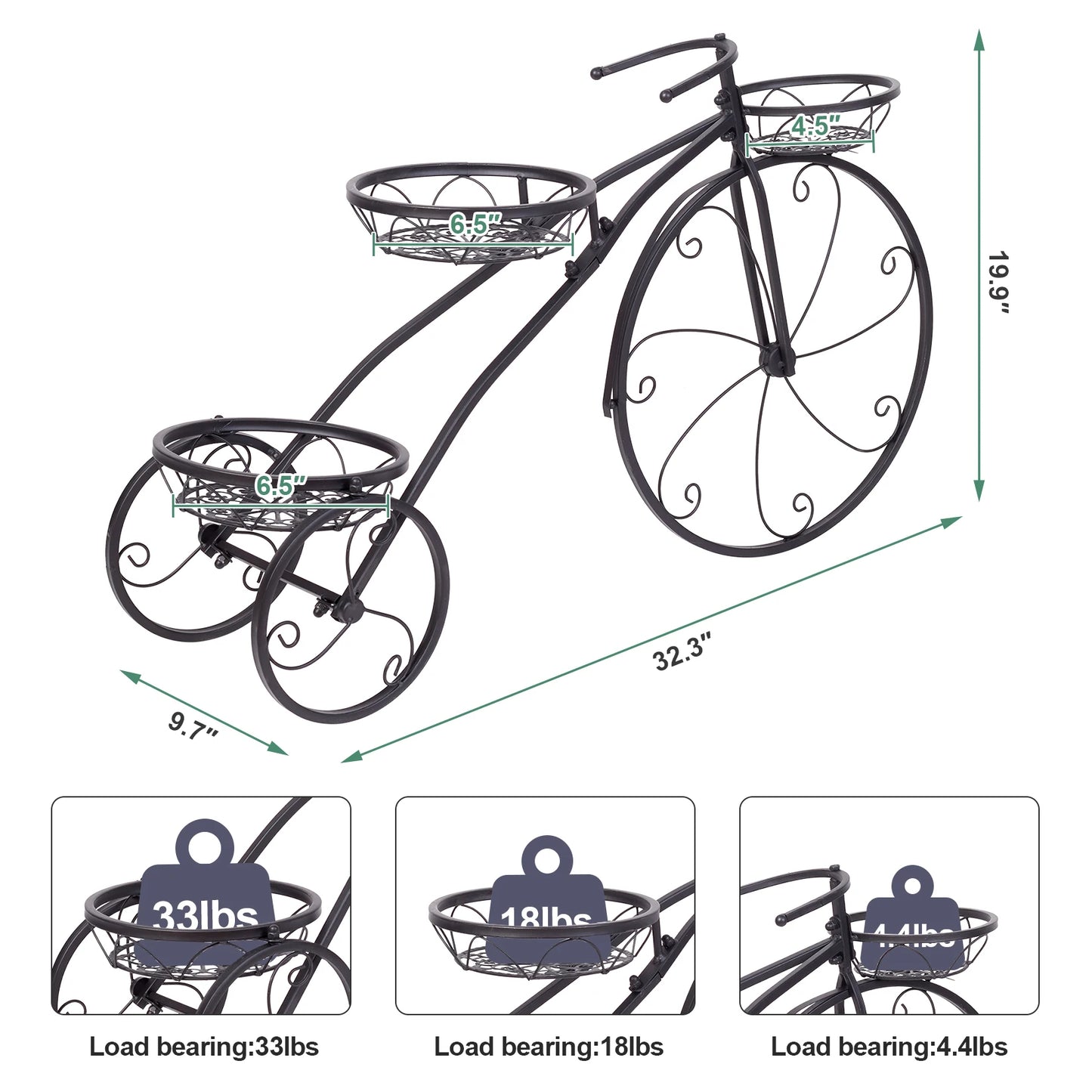 Decorative Tricycle Plant Stand for Gardens & Patios