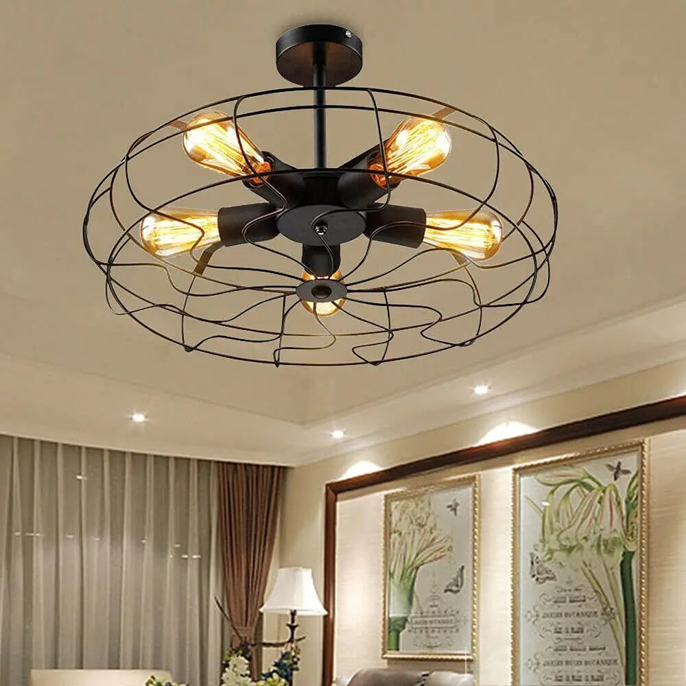 Iron Cage Chandelier Industrial Hanging Lamp Pendant