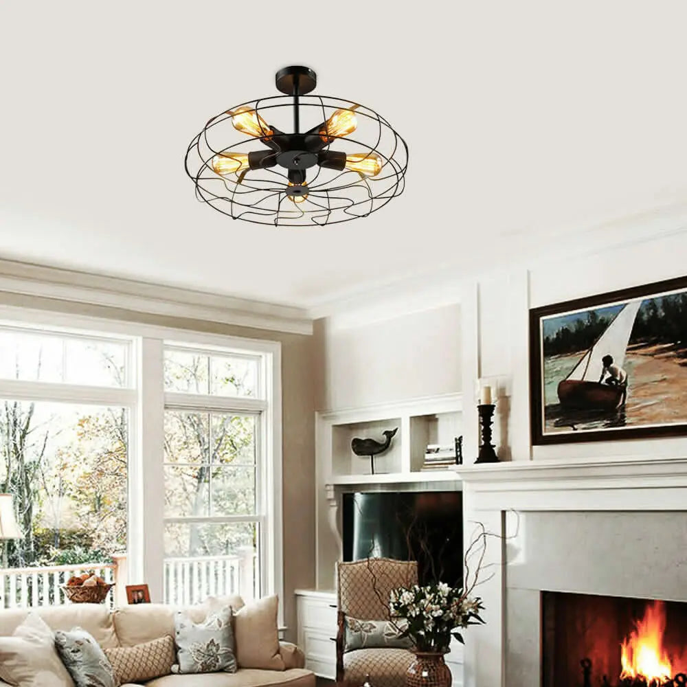 Iron Cage Chandelier Industrial Hanging Lamp Pendant