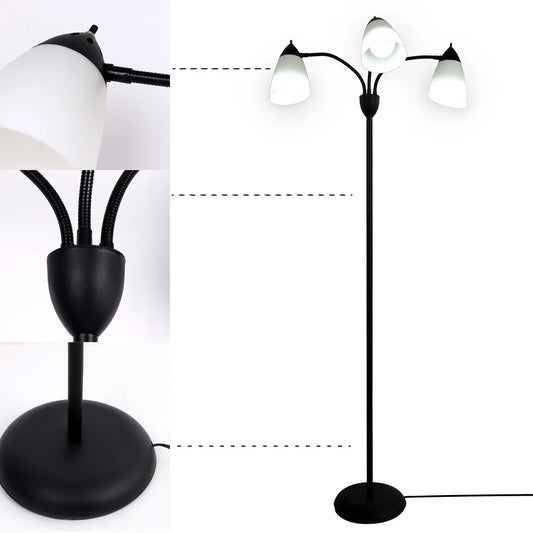 Adjustable Black Floor Lamp with 3 Heads