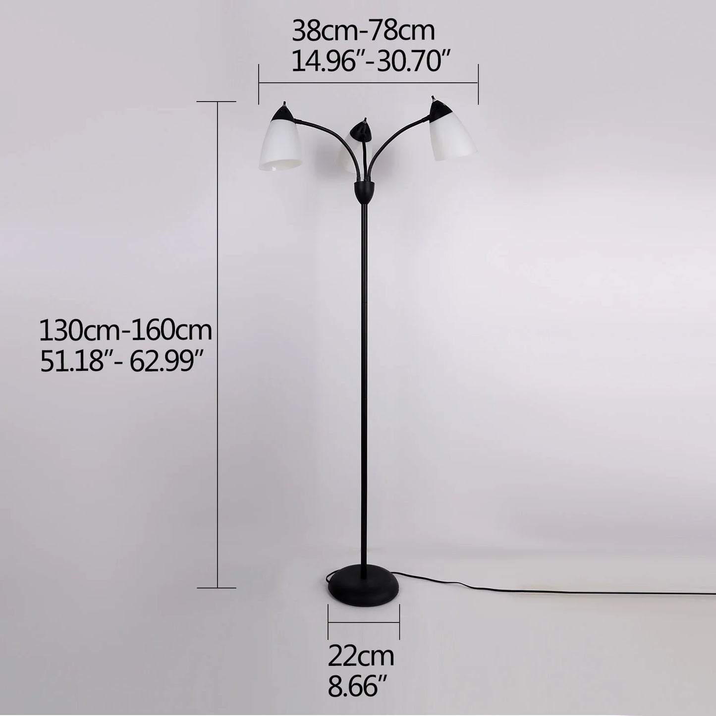 Adjustable Black Floor Lamp with 3 Heads