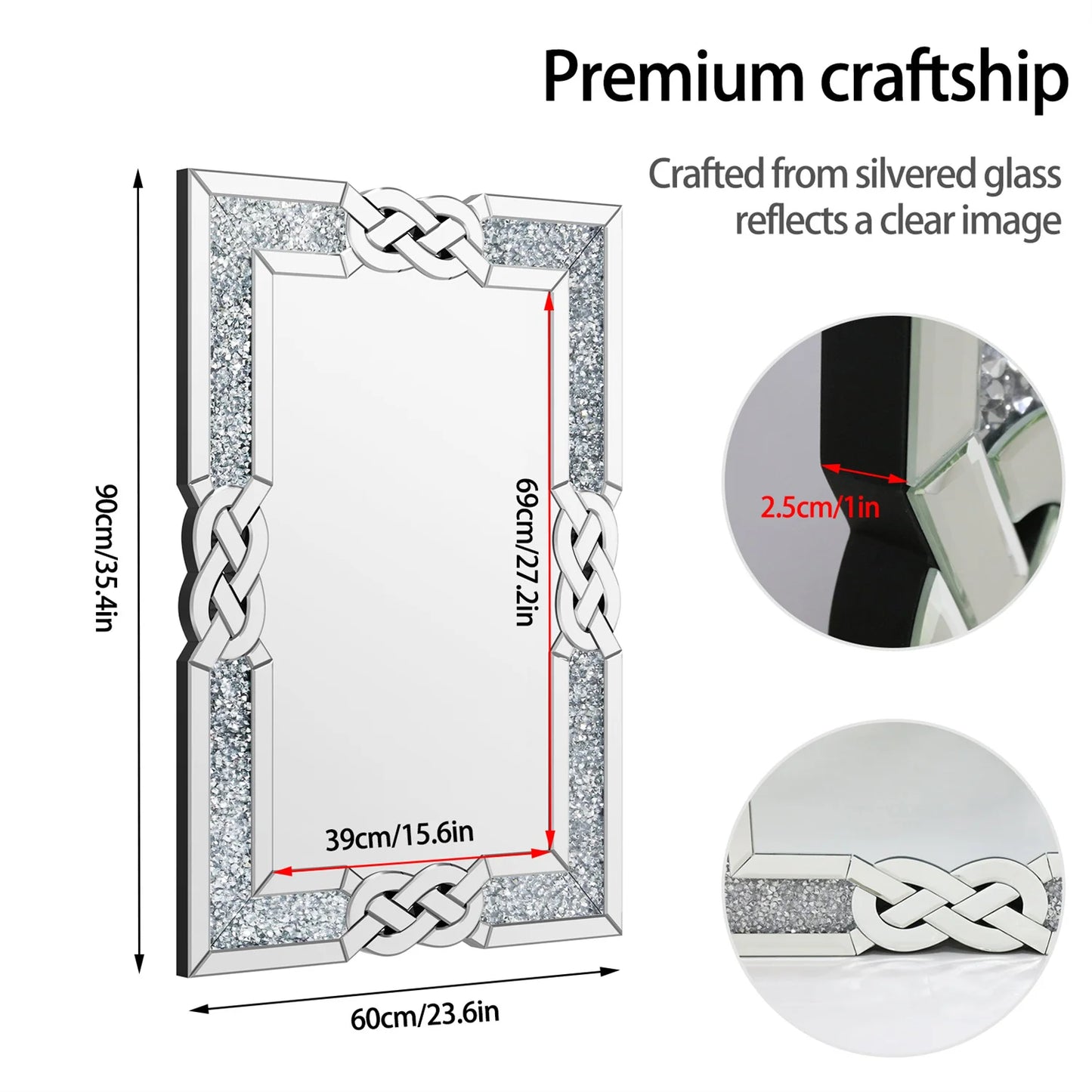 Sparkling Silver Wall Mirror for Decoration.