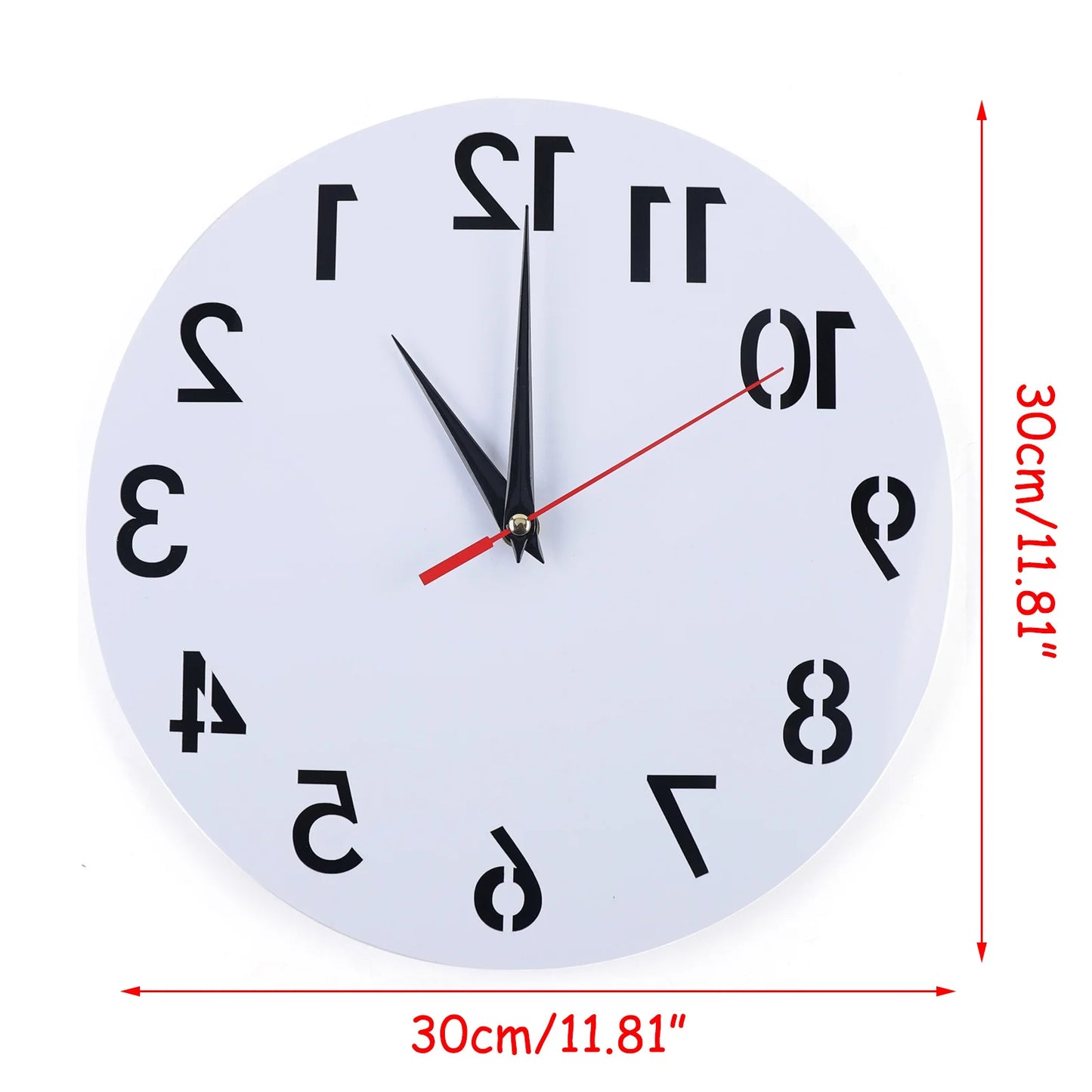 Round Acrylic Reverse Backwards Silent Wall Clock