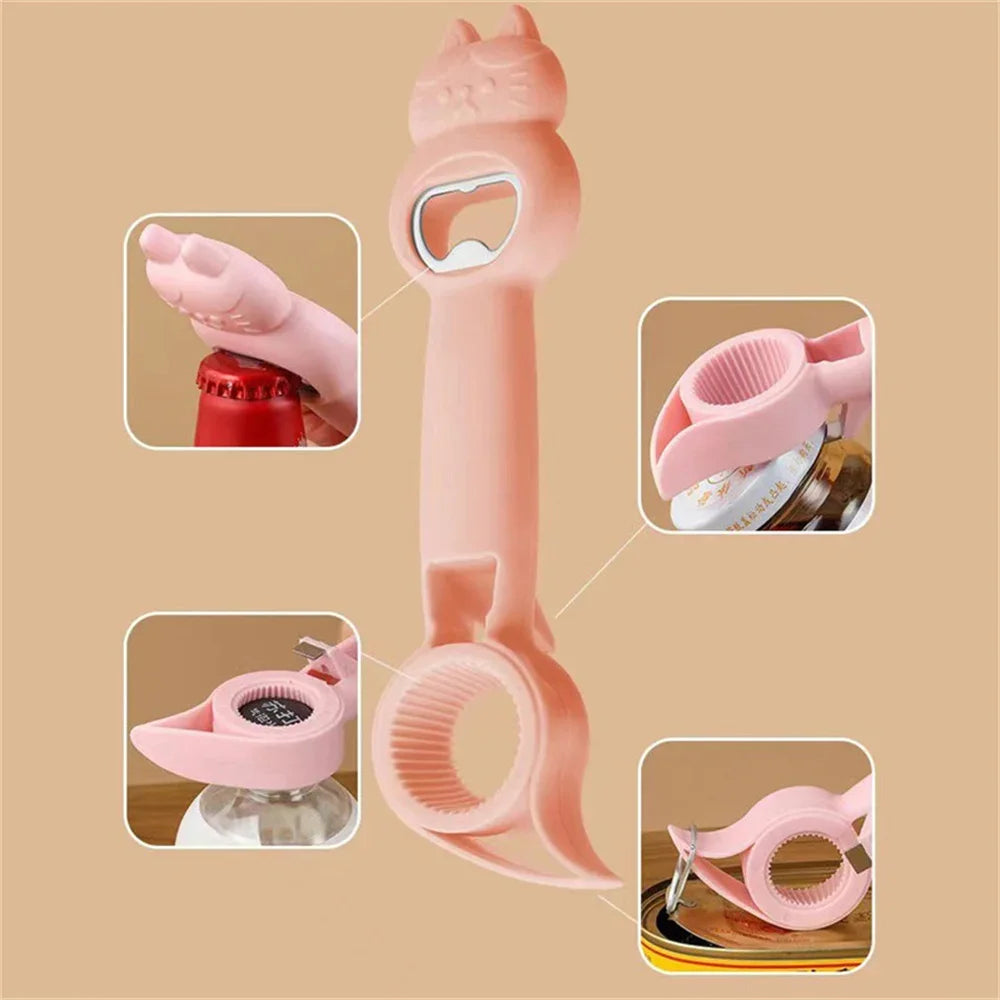 Pink Cartoon Beer Bottle Opener: 4-in-1 Stainless Steel Bar and Kitchen Tool