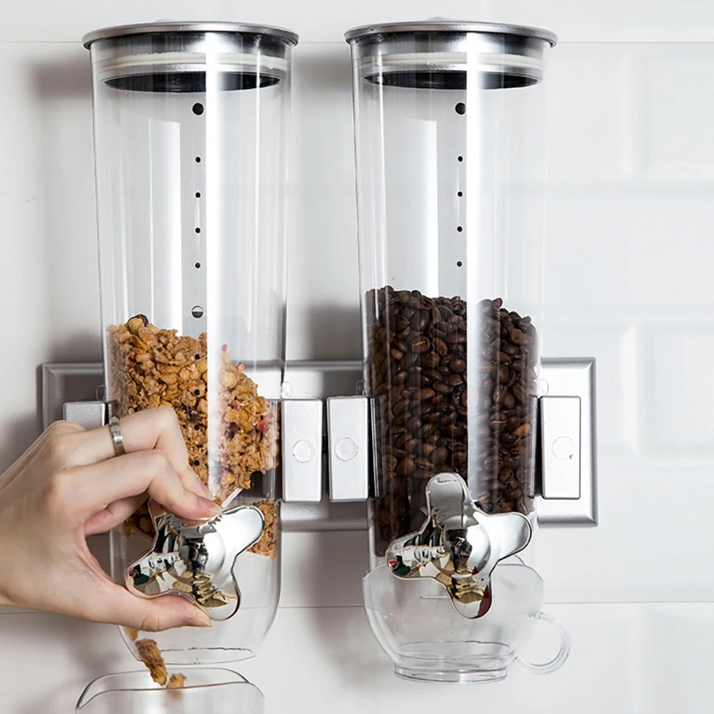 Food Dispensers 2 PACK Wall Mount Double Dry Cereal Dispenser