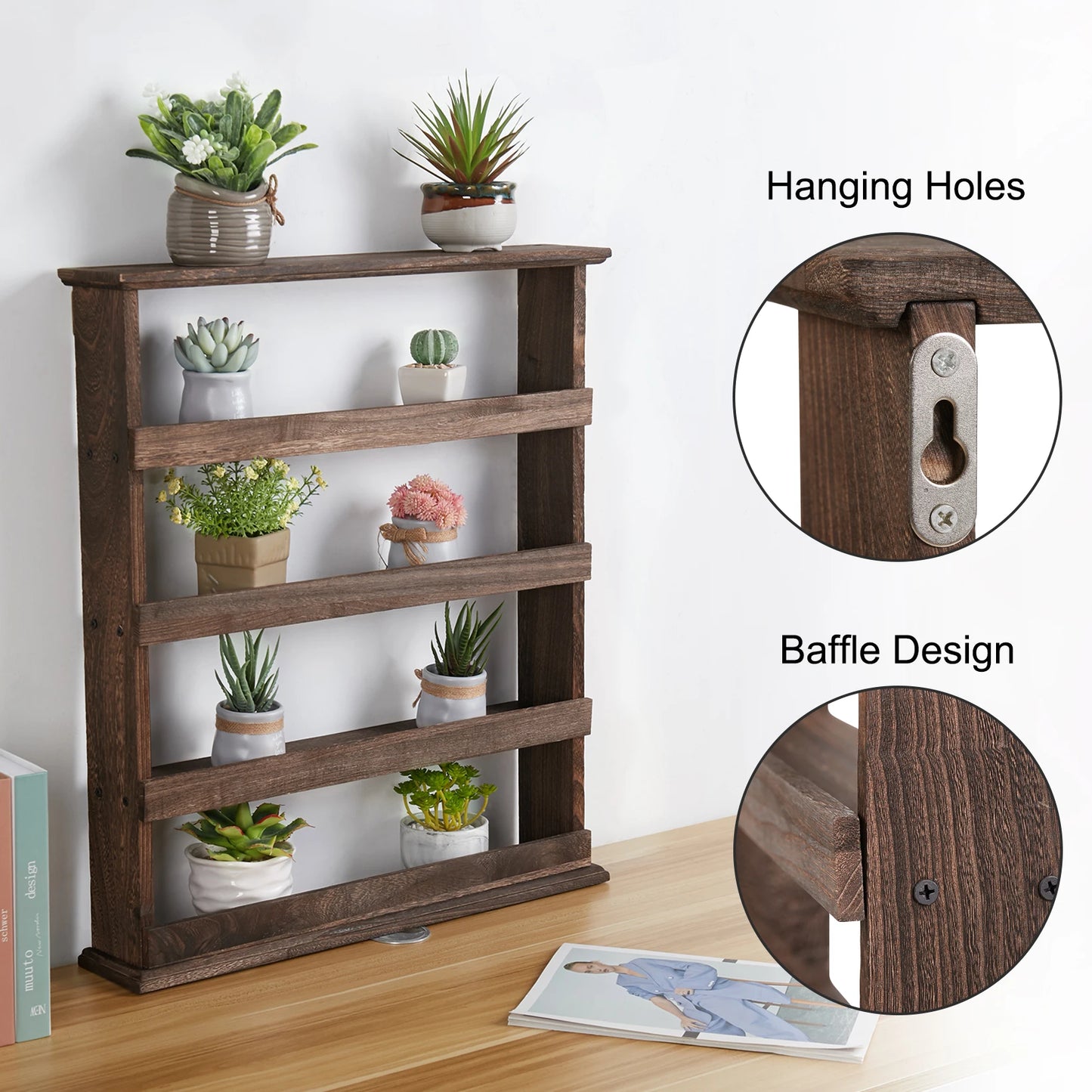 Wooden Spice Organizer: Wall or Countertop Mount