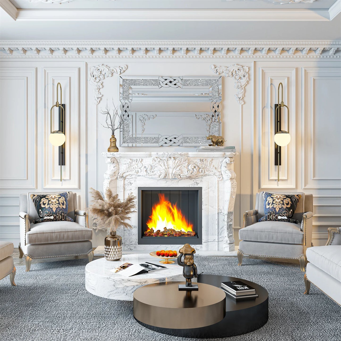 Sparkling Silver Wall Mirror for Decoration.