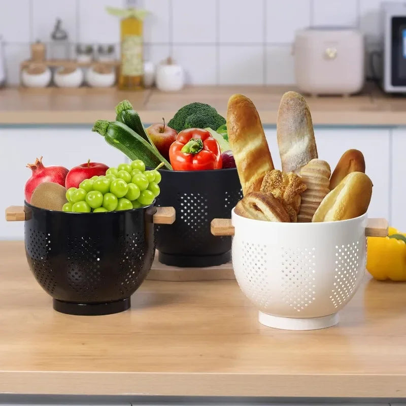 Colanders with Wood Handle - Kitchen Essential Metal Strainers & Colanders