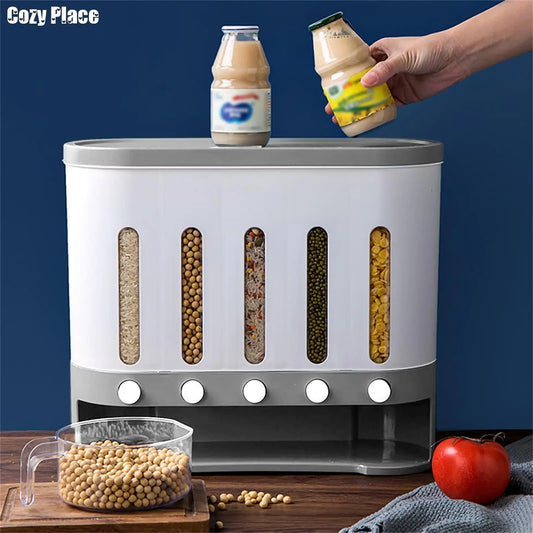 Wall-Mounted Cereal & Dry Food Dispenser: 5-Grid, 10L Capacity