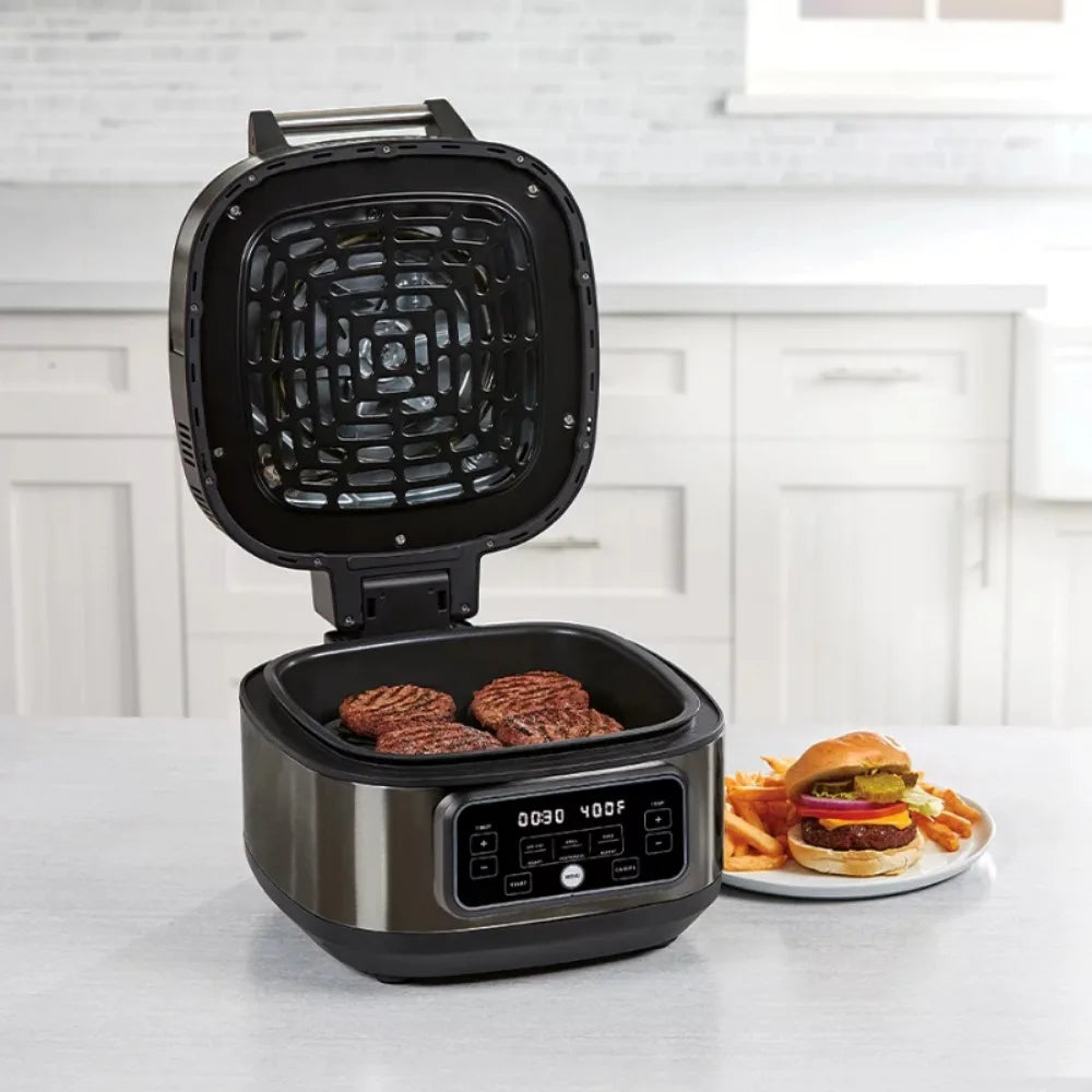 5.5 Quart Black Air Fryer Grill: Stainless Steel Surface