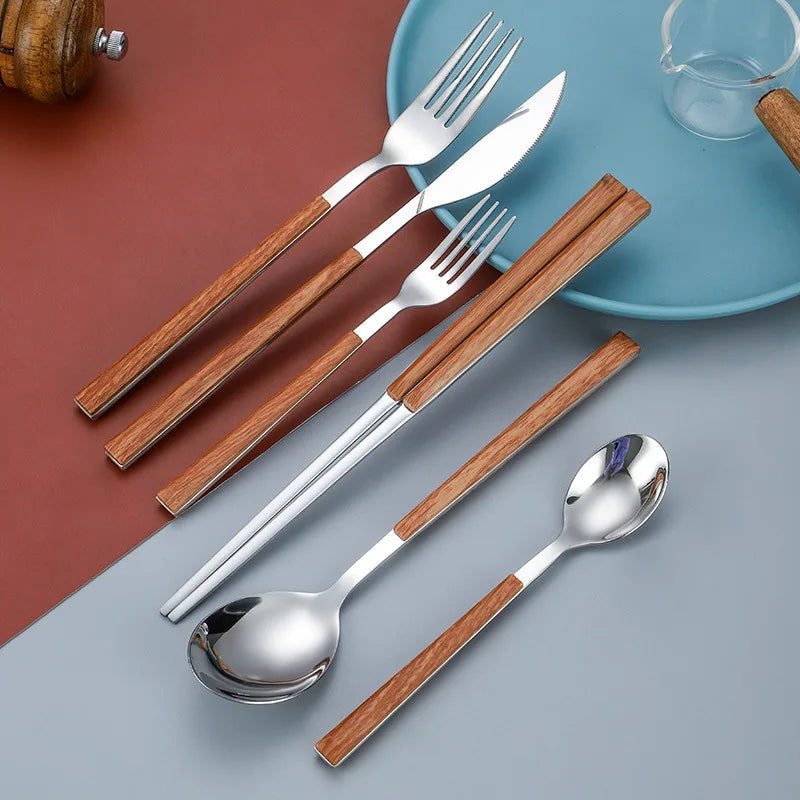 16-Piece Wooden Cutlery Set - Korean Style