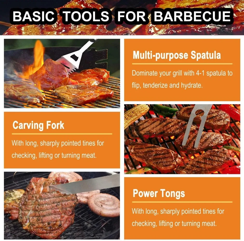 24PCS BBQ Grill Tools Set with Meat Thermometer and Injector