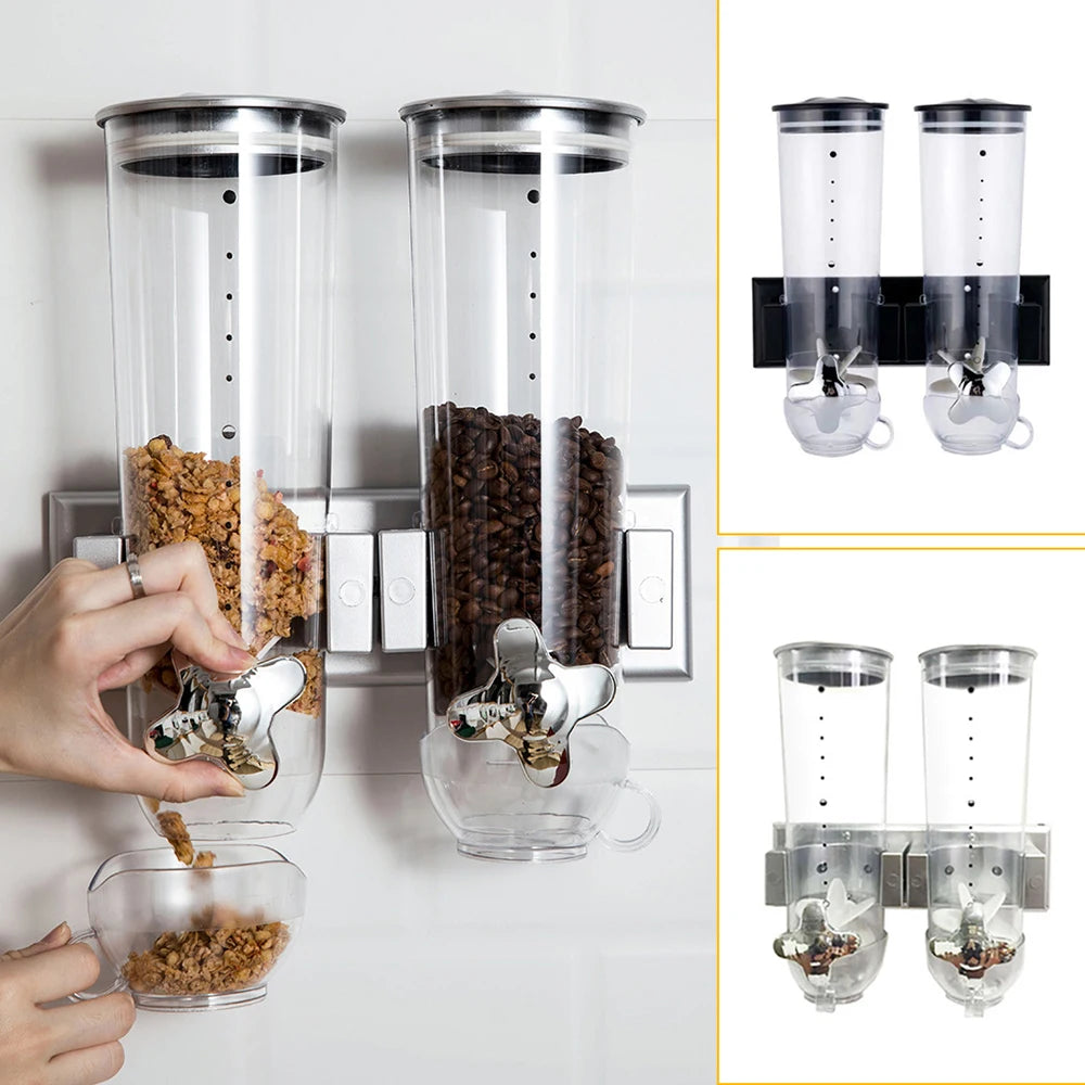 Food Dispensers 2 PACK Wall Mount Double Dry Cereal Dispenser