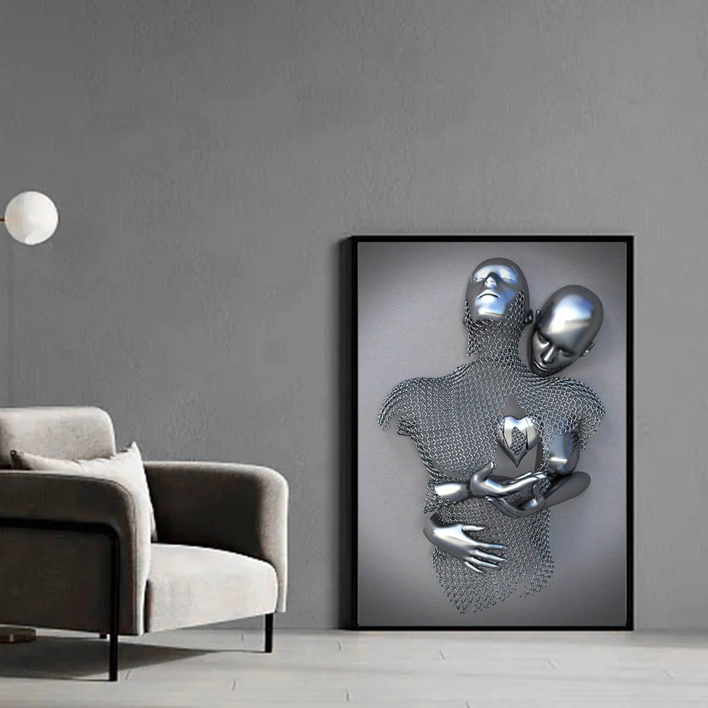 3D Metal Sculpture Effect Painting Bedroom Wall Decor -Abstract Lovers Picture Prints