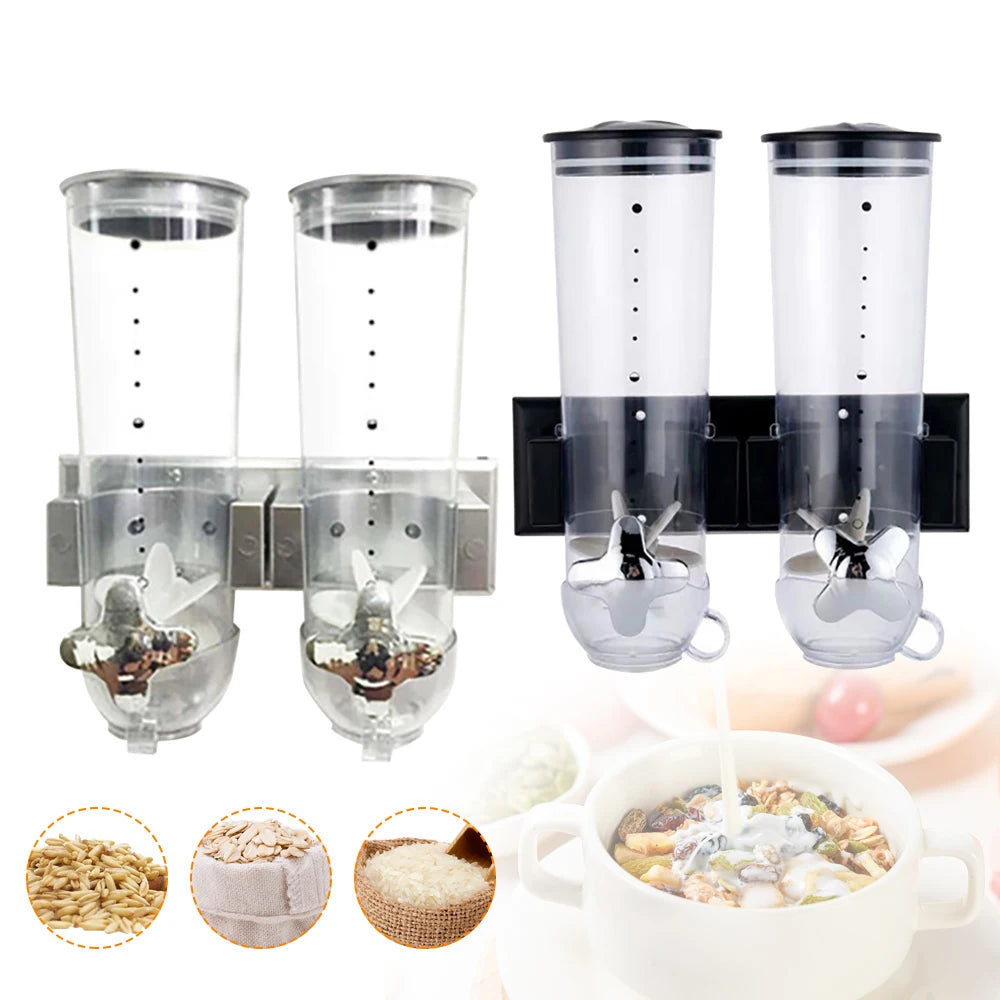 Food Dispensers 2 PACK Wall Mount Double Dry Cereal Dispenser