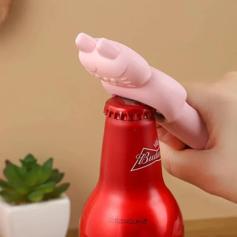 Pink Cartoon Beer Bottle Opener: 4-in-1 Stainless Steel Bar and Kitchen Tool