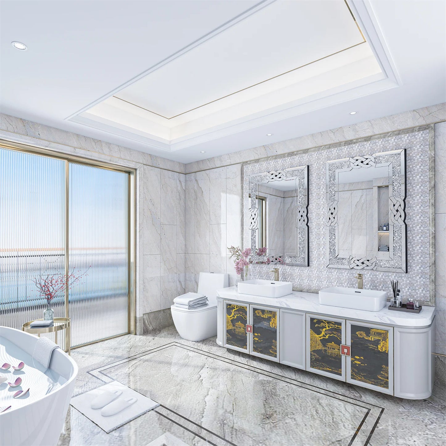 Sparkling Silver Wall Mirror for Decoration.