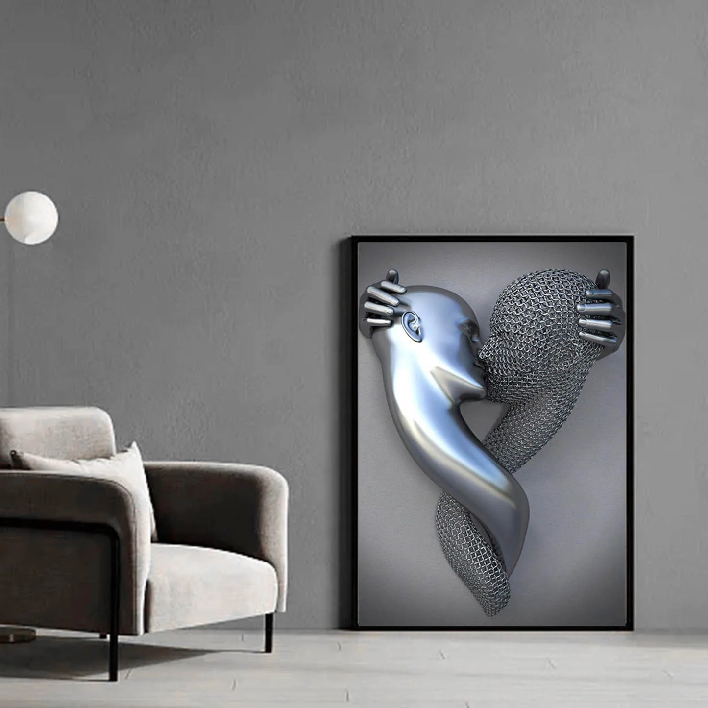 3D Metal Sculpture Effect Painting Bedroom Wall Decor -Abstract Lovers Picture Prints