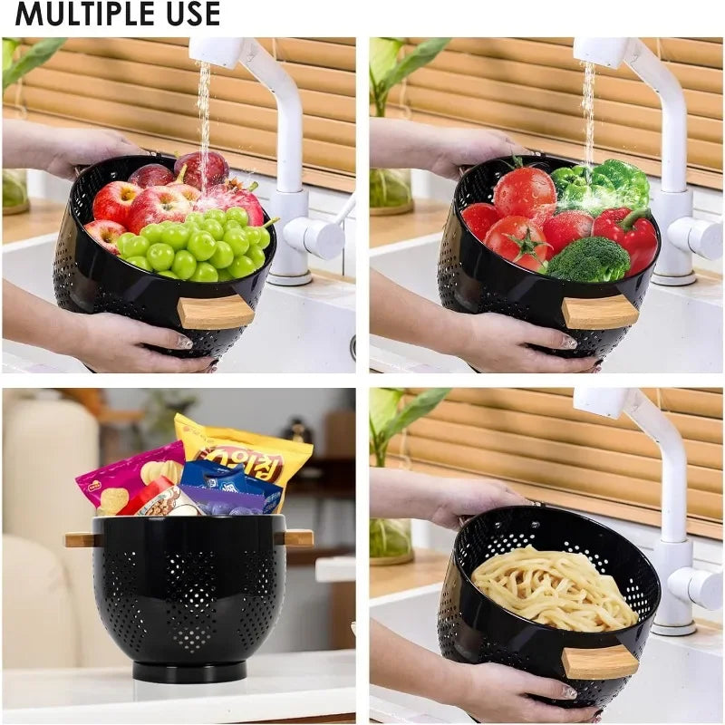 Colanders with Wood Handle - Kitchen Essential Metal Strainers & Colanders