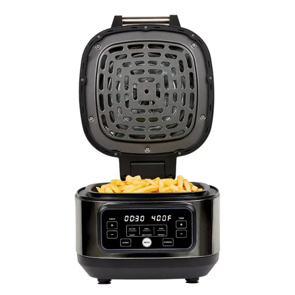 5.5 Quart Black Air Fryer Grill: Stainless Steel Surface
