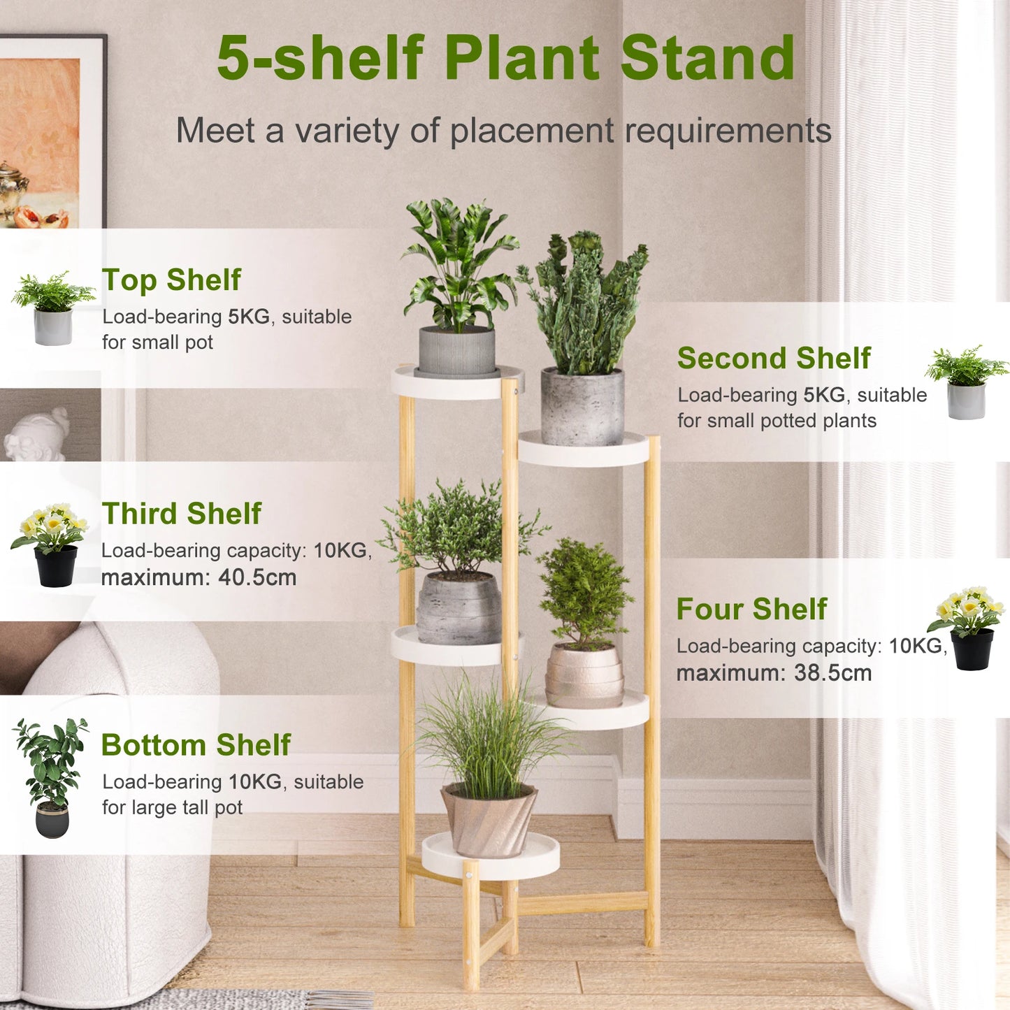 5 Tier Bamboo Plant Stand - Indoor/Outdoor