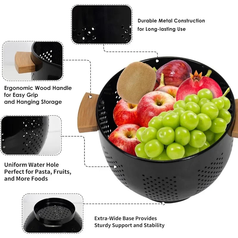 Colanders with Wood Handle - Kitchen Essential Metal Strainers & Colanders