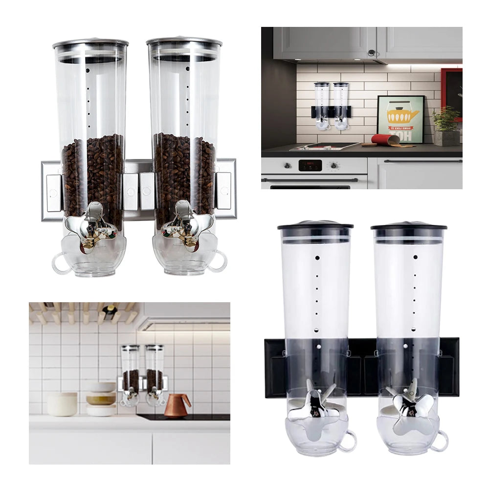 Food Dispensers 2 PACK Wall Mount Double Dry Cereal Dispenser