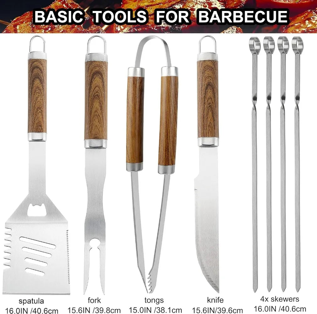 24PCS BBQ Grill Tools Set with Meat Thermometer and Injector