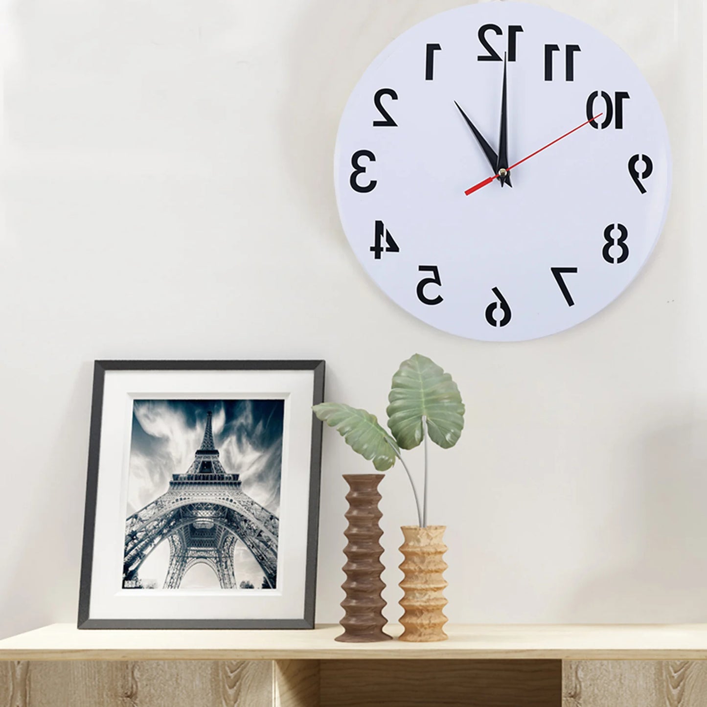 Round Acrylic Reverse Backwards Silent Wall Clock
