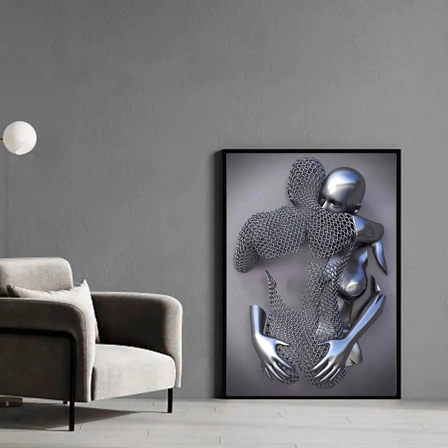 3D Metal Sculpture Effect Painting Bedroom Wall Decor -Abstract Lovers Picture Prints