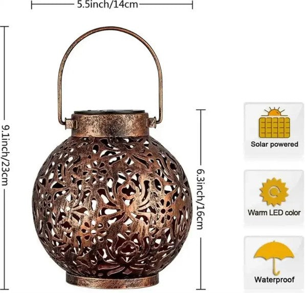 Antique Round Hanging Solar Lights Garden Retro Decor Yard Tree Outdoor Decorative Hollow Solar Lantern For Garden Camping Light