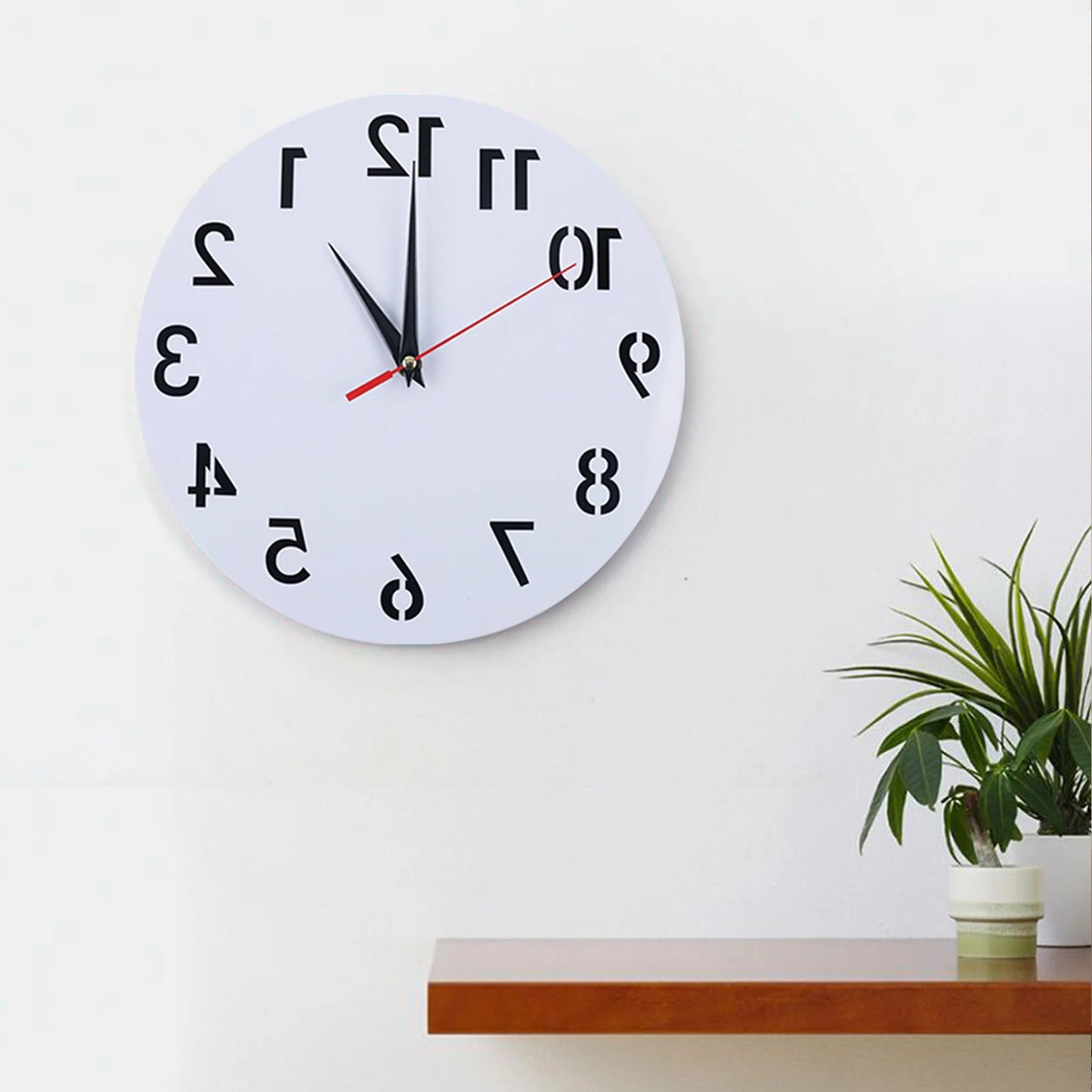 Round Acrylic Reverse Backwards Silent Wall Clock