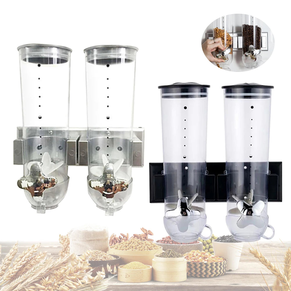 Food Dispensers 2 PACK Wall Mount Double Dry Cereal Dispenser