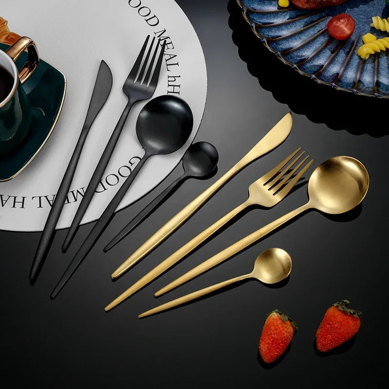 Matte Gold Stainless Steel Cutlery Set: 30-Piece Dinnerware Ensemble