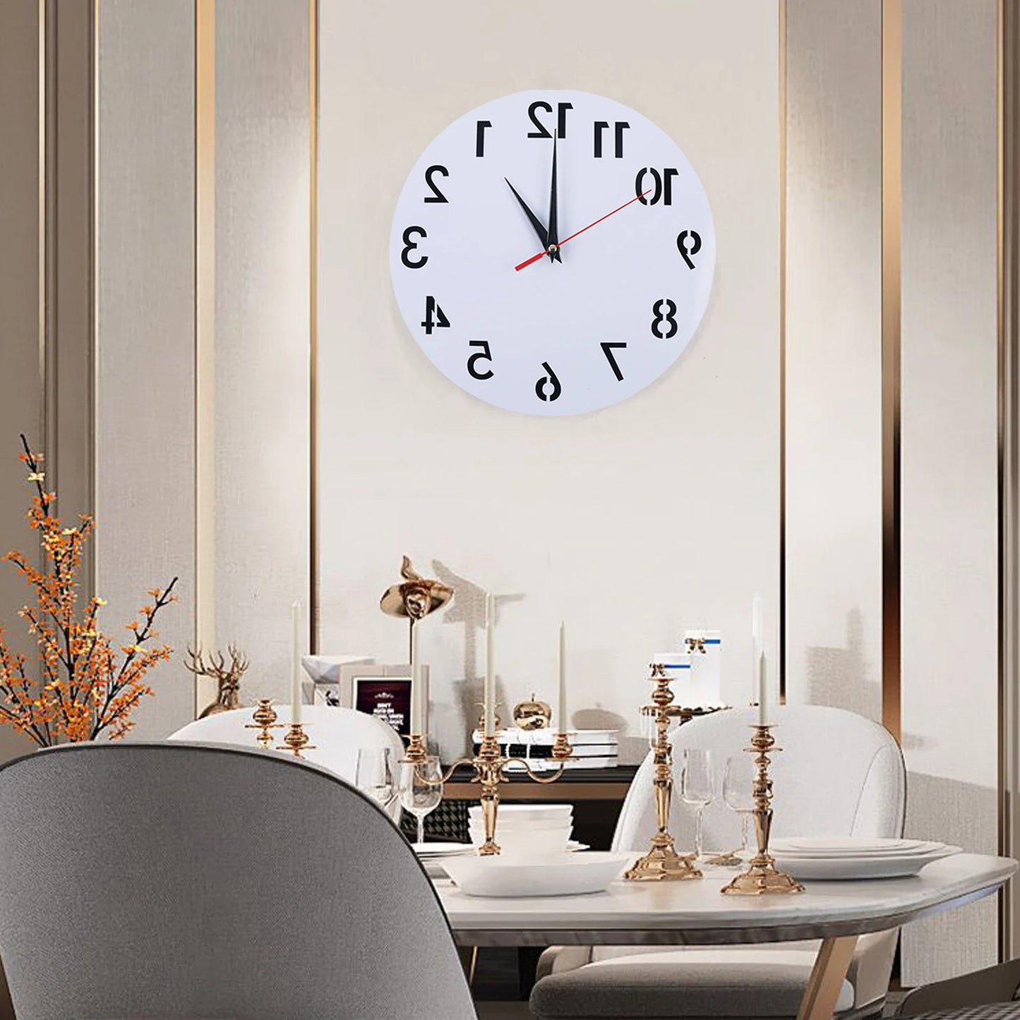 Round Acrylic Reverse Backwards Silent Wall Clock