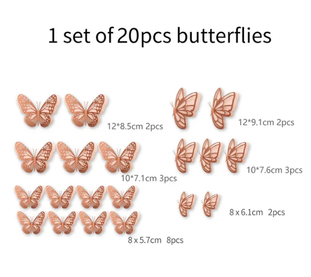 Double Layer 3D Butterfly Wall Stickers: Set of 20