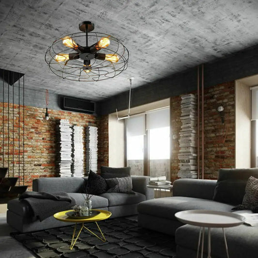 Iron Cage Chandelier Industrial Hanging Lamp Pendant