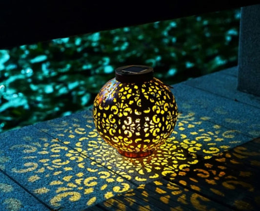 Antique Round Hanging Solar Lights Garden Retro Decor Yard Tree Outdoor Decorative Hollow Solar Lantern For Garden Camping Light