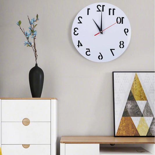 Round Acrylic Reverse Backwards Silent Wall Clock