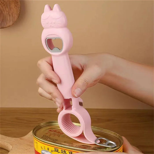 Pink Cartoon Beer Bottle Opener: 4-in-1 Stainless Steel Bar and Kitchen Tool