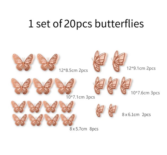 Double Layer 3D Butterfly Wall Stickers: Set of 20